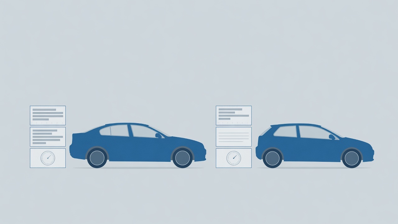 Two illustrative vehicle silhouettes with comparison cards